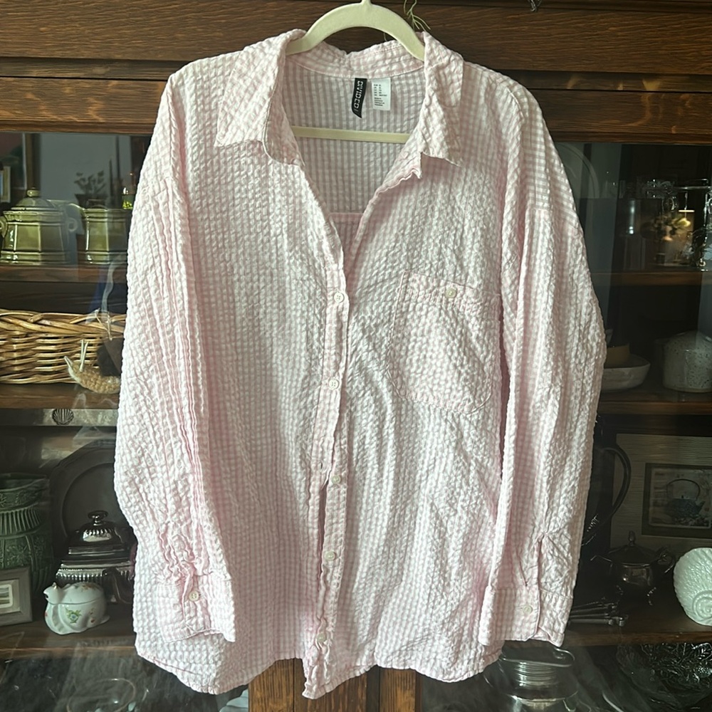 H&M Textured Pink Gingham Buttondown Shirt